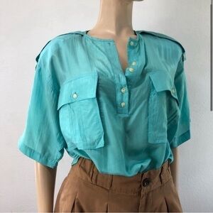 Elegant Turquoise Button-Up Blouse